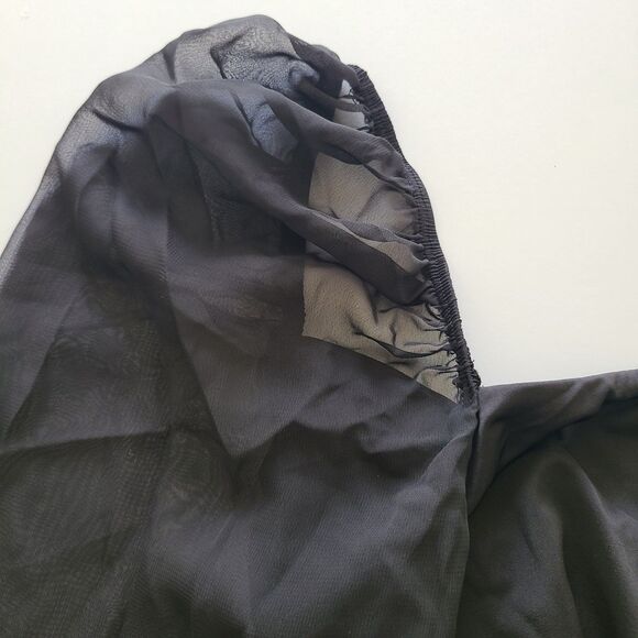 Lucy In The Sky Wrap Dress Medium Black Lexi Ruffle Balloon Sleeve Cocktail - Picture 12 of 12